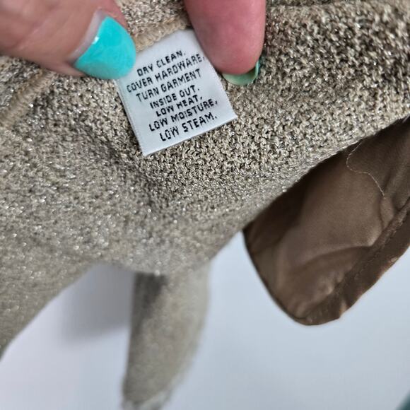 St. John Couture Santana Knit Metallic Tan Blazer Rhinestone Trim Zip Front 4 - Picture 6 of 11